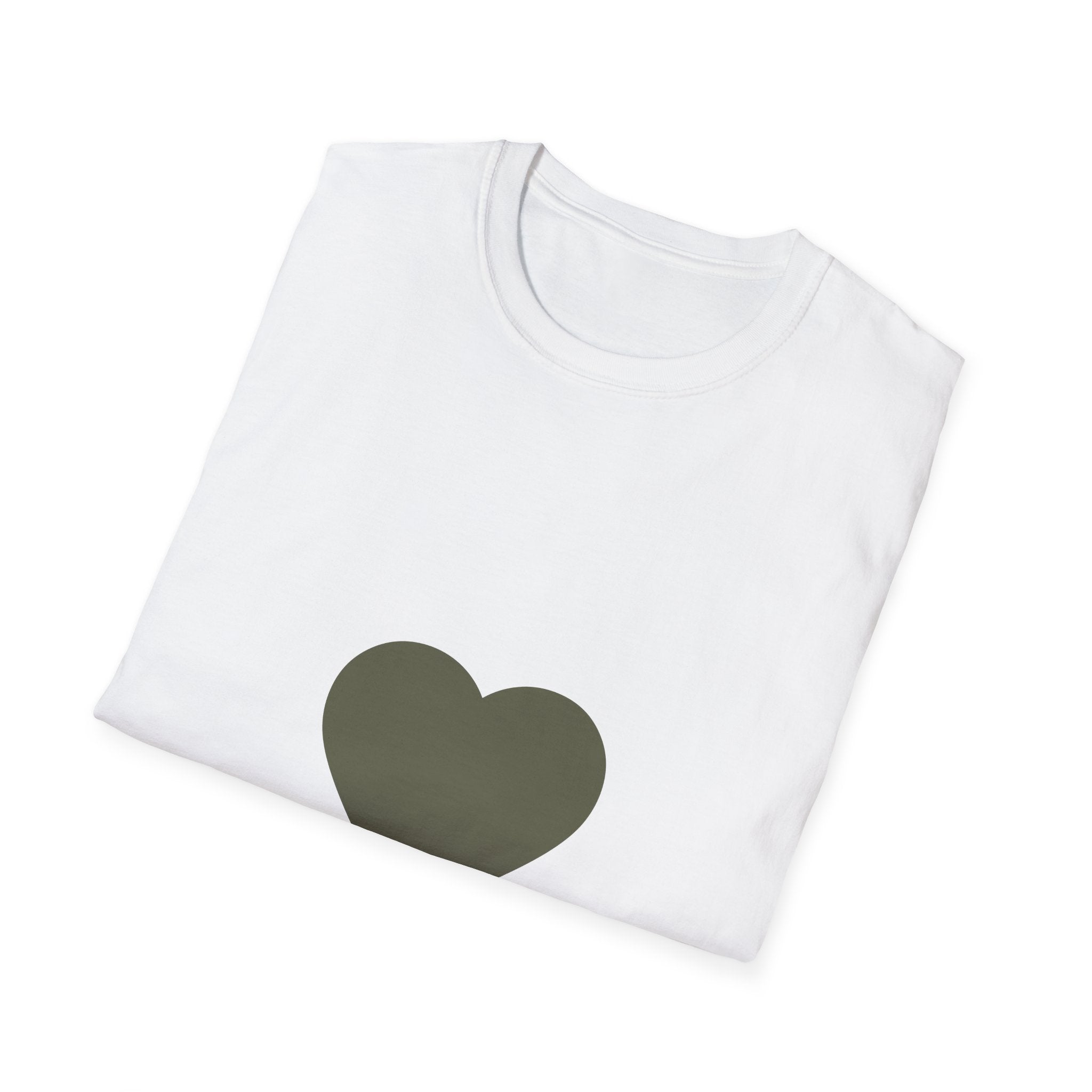 Olive Heart Unisex T-Shirt, Softstyle Tee, Casual Wear, Gift for Her, Minimalist Shirt, Everyday Fashion